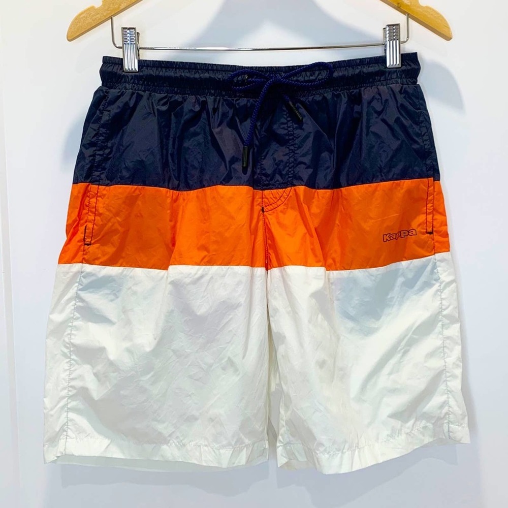 Kappa Navy Orange White Colorblock Stripe Trunks